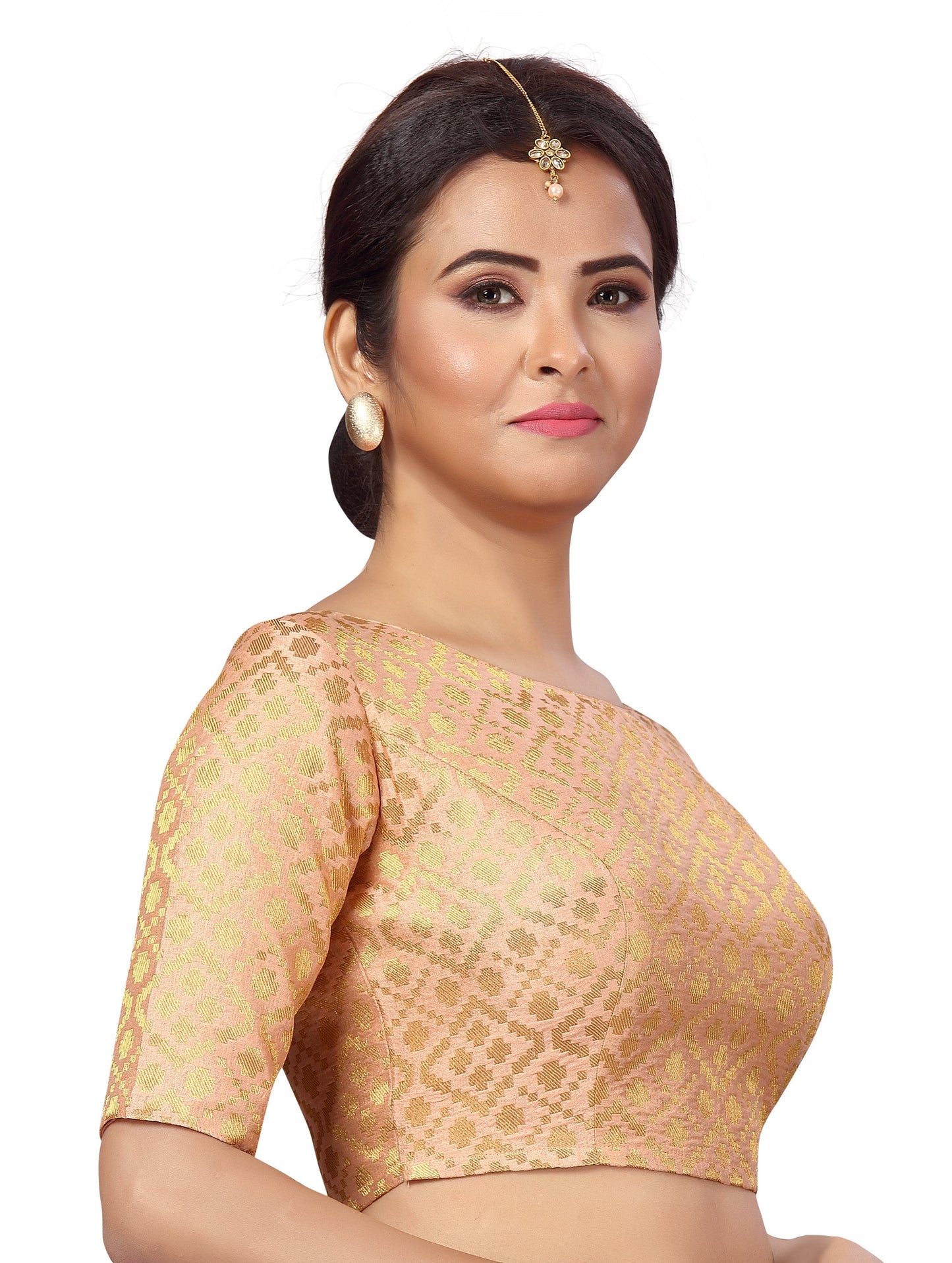 Women Peach Brocade Saree Blouse by Shr