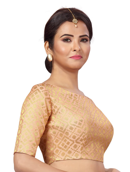 Women Peach Brocade Saree Blouse by Shr
