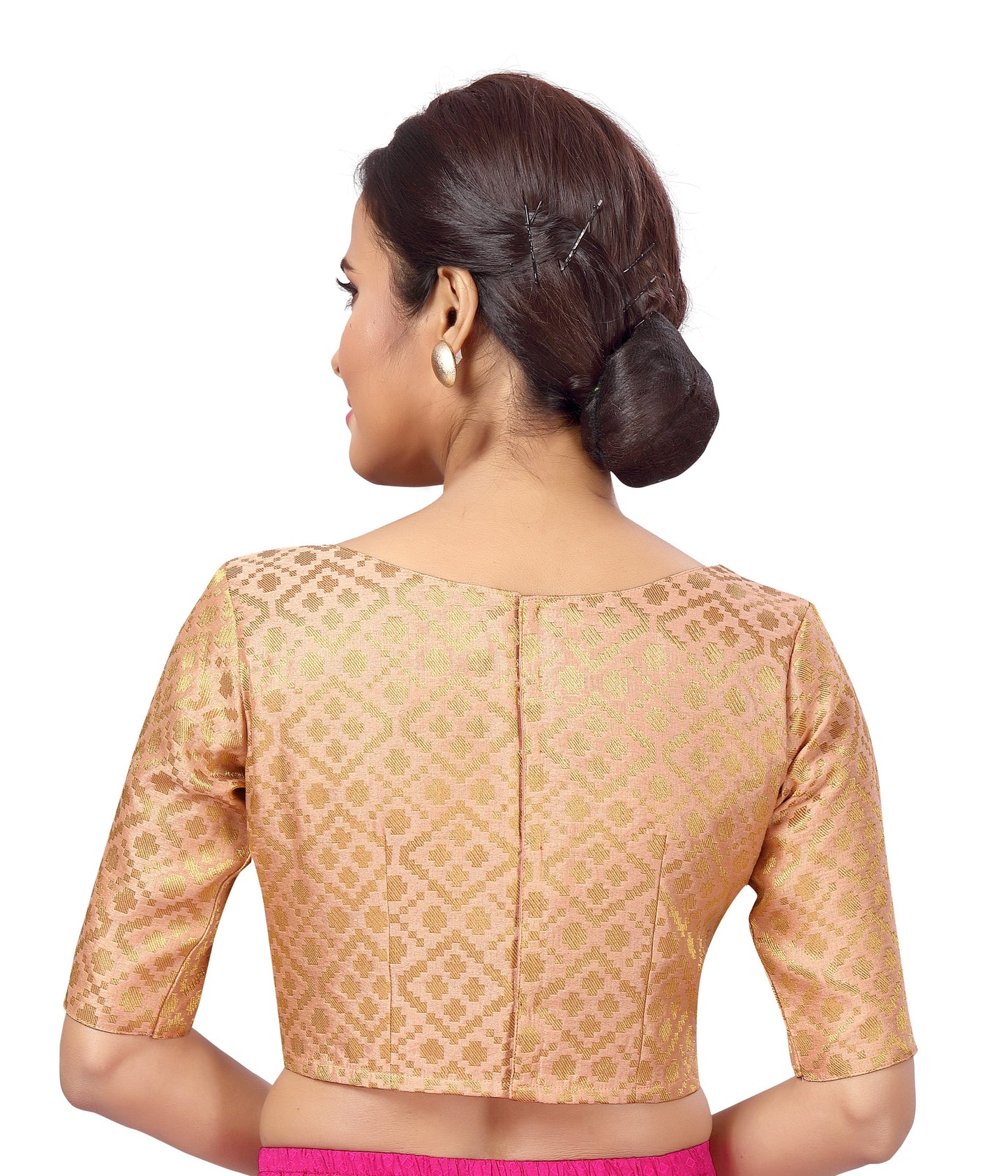 Women Peach Brocade Saree Blouse by Shr