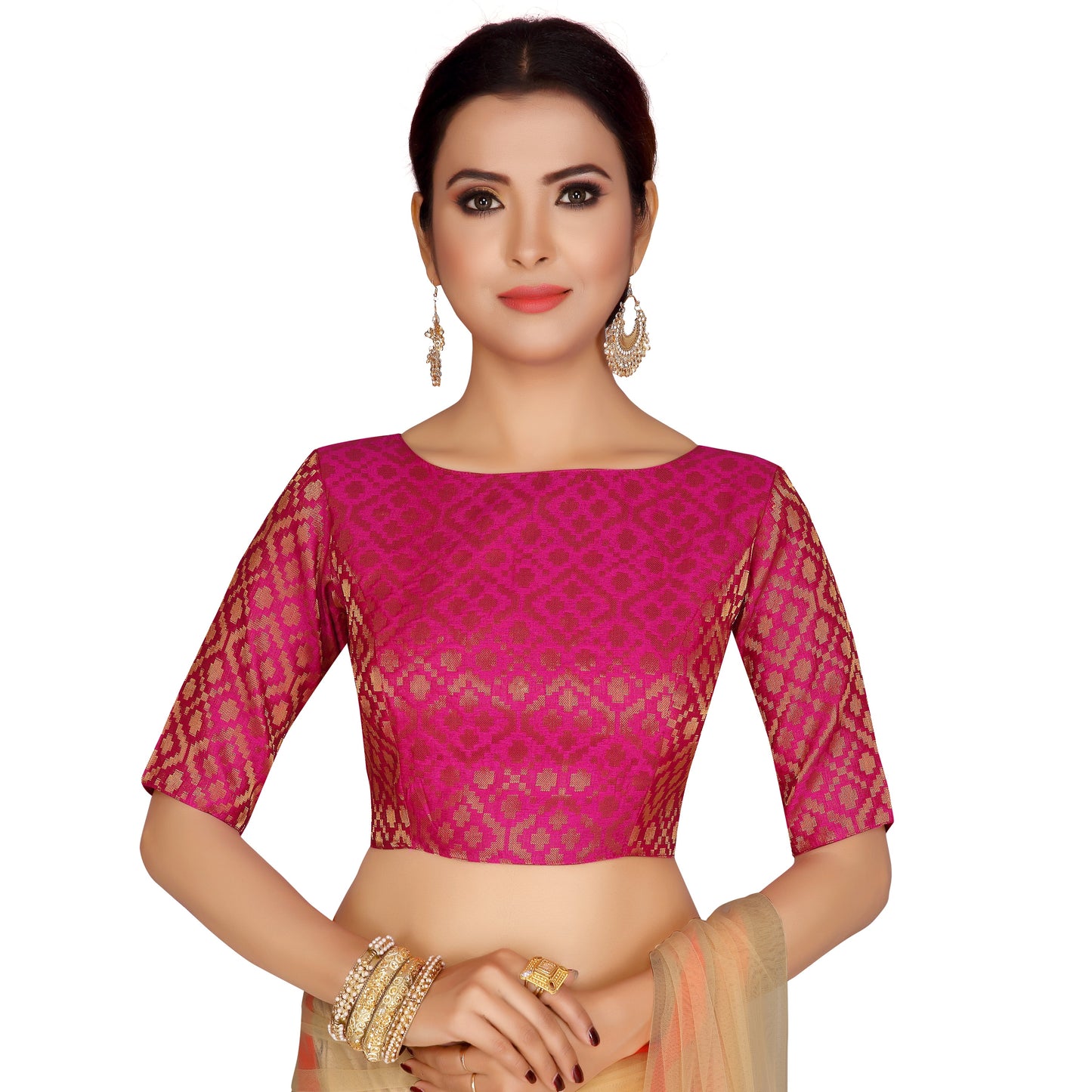 Women Pink Brocade Saree Blouse by Shr