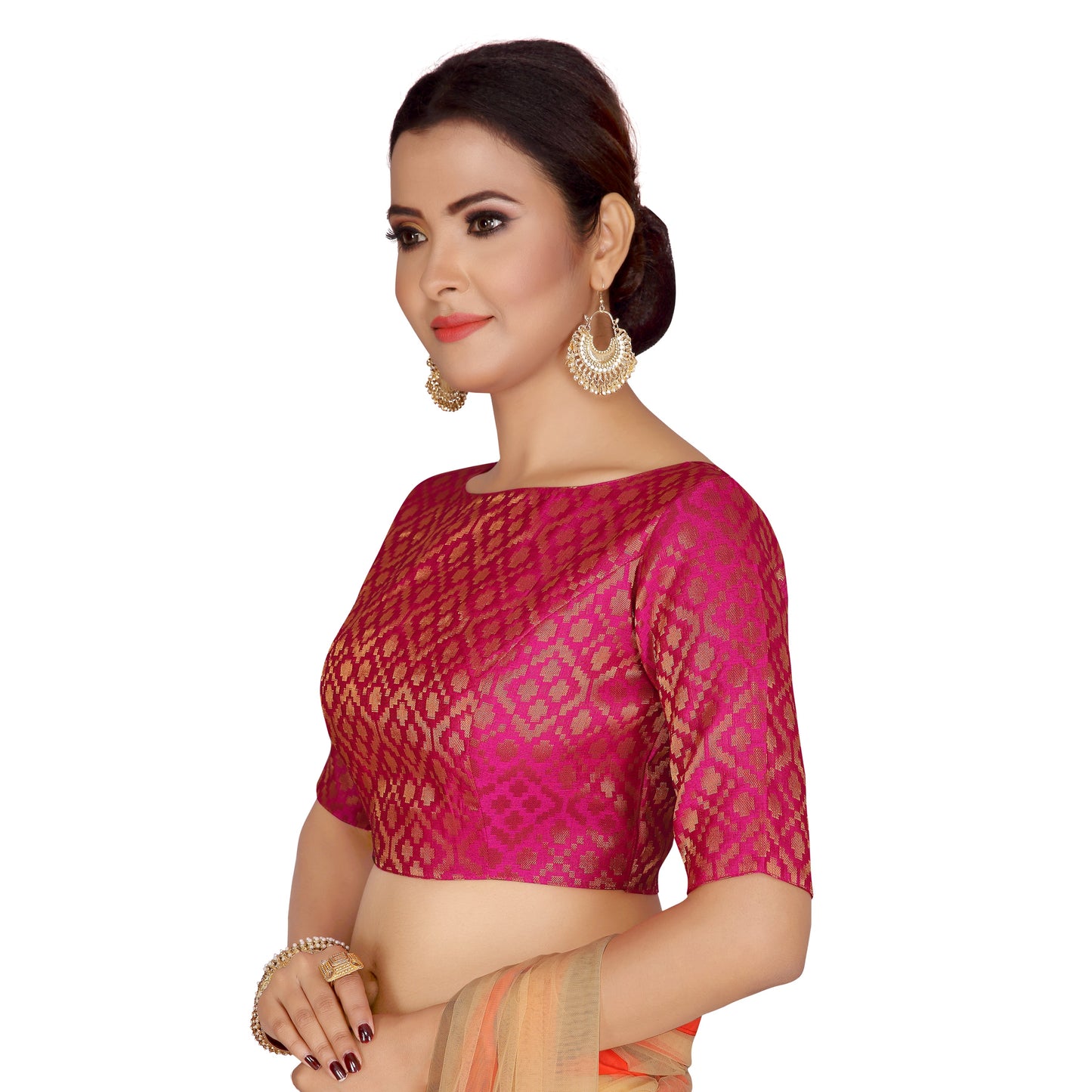 Women Pink Brocade Saree Blouse by Shr