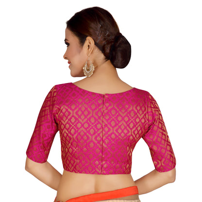 Women Pink Brocade Saree Blouse by Shr