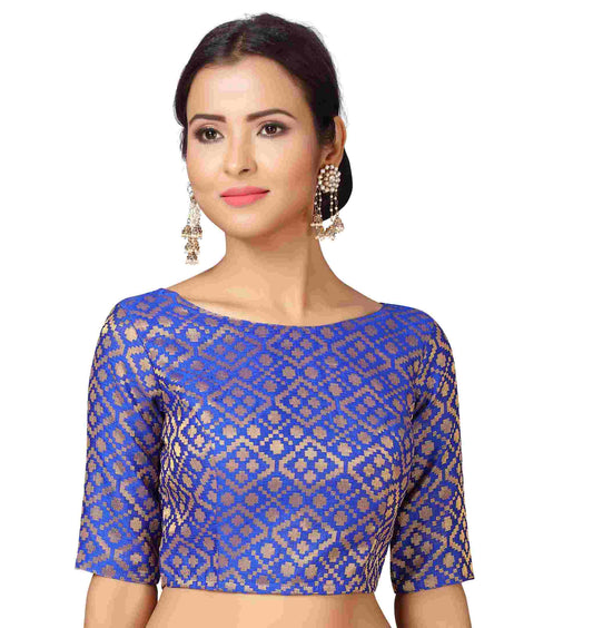 Women's Royal Blue Brocade Blouse by Shringaa