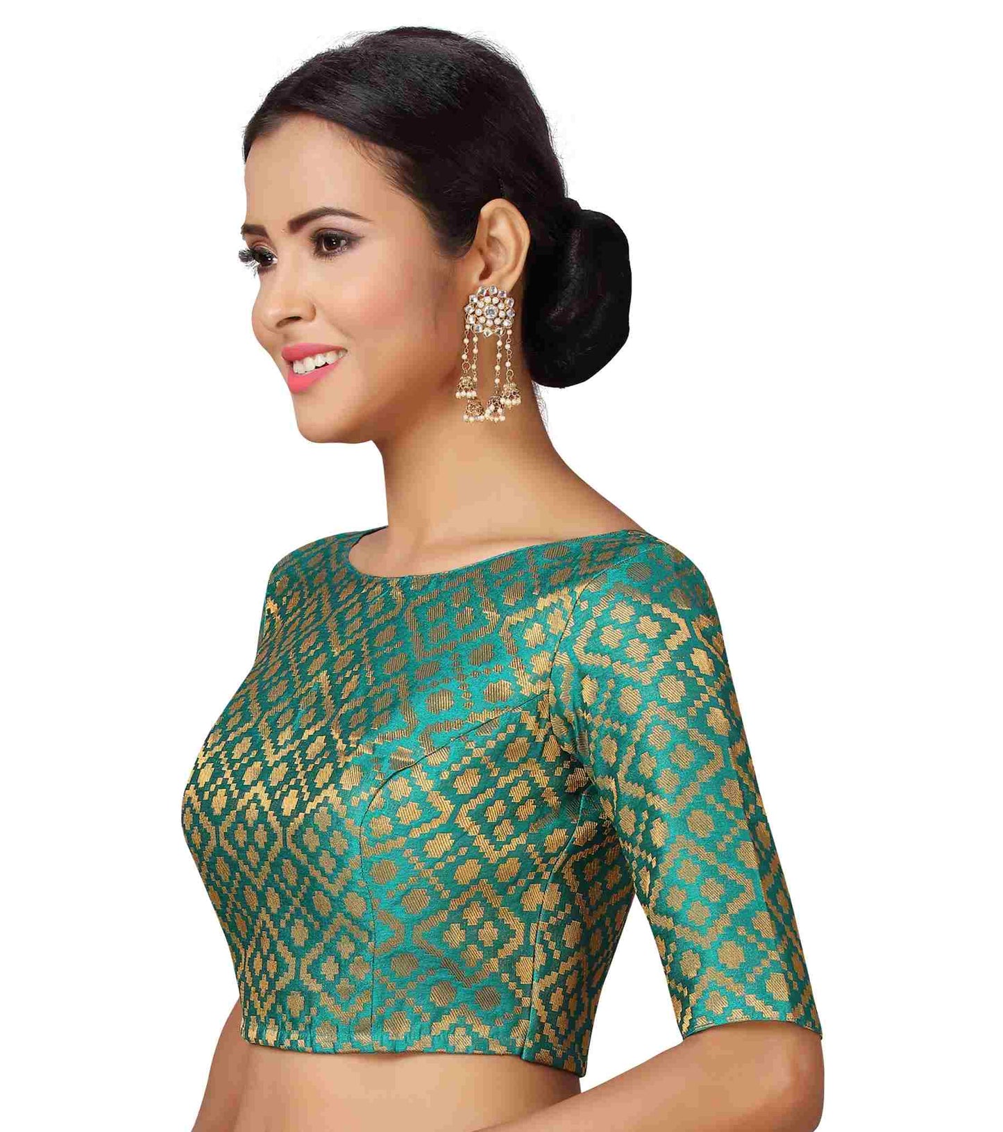 Women Green Brocade Saree Blouse by Shr