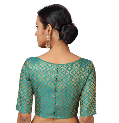 Women Green Brocade Saree Blouse by Shr