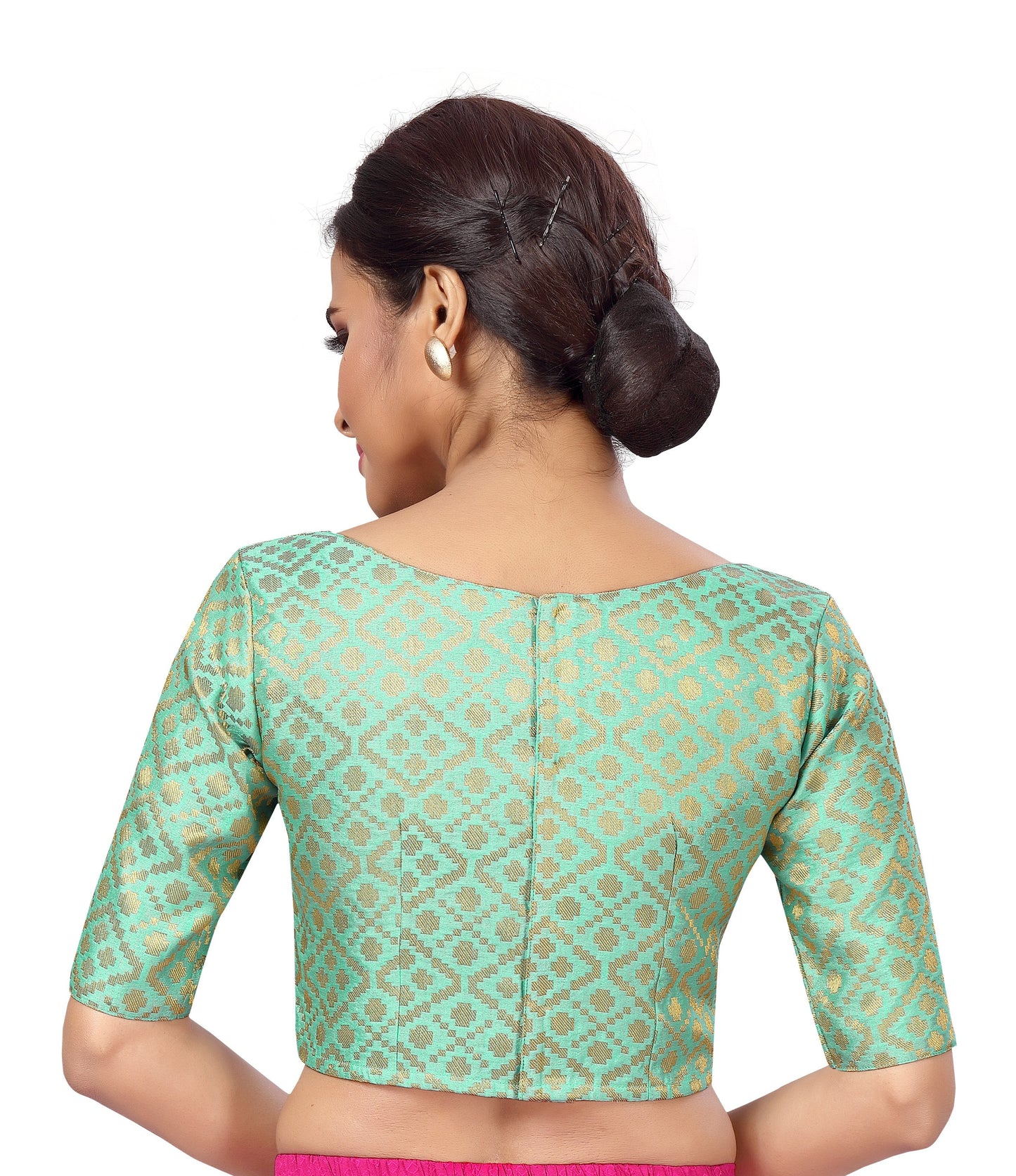 Women's Turquoise Green Brocade Blouse by Shringaa