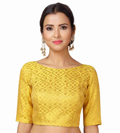 Women's Yellow Brocade Blouse by Shringaa