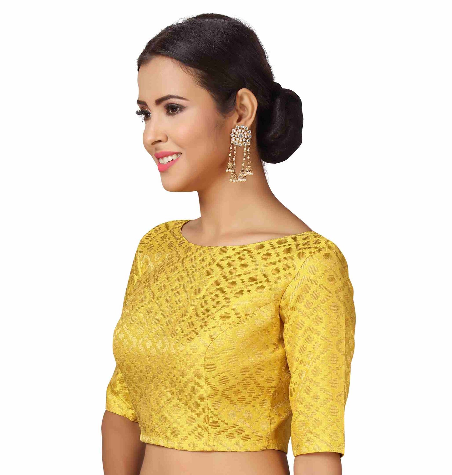 Women's Yellow Brocade Blouse by Shringaa
