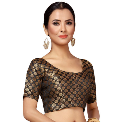 Women Black Brocade Saree Blouse by Shr