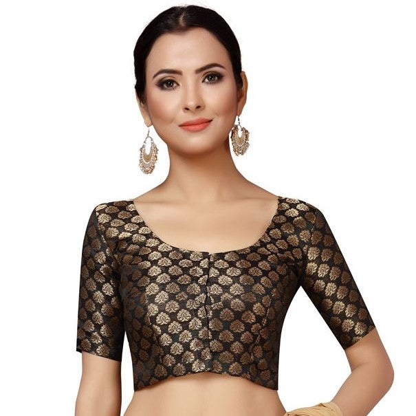 Women Black Brocade Saree Blouse by Shr