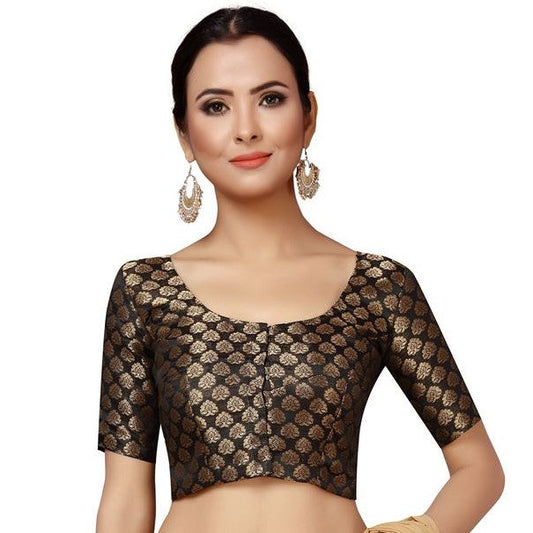 Women Black Brocade Saree Blouse by Shr