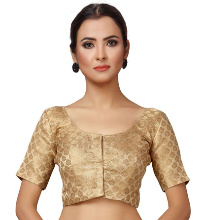 Women Gold Brocade Saree Blouse by Shr