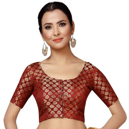 Women's Maroon Brocade Blouse by Shringaa