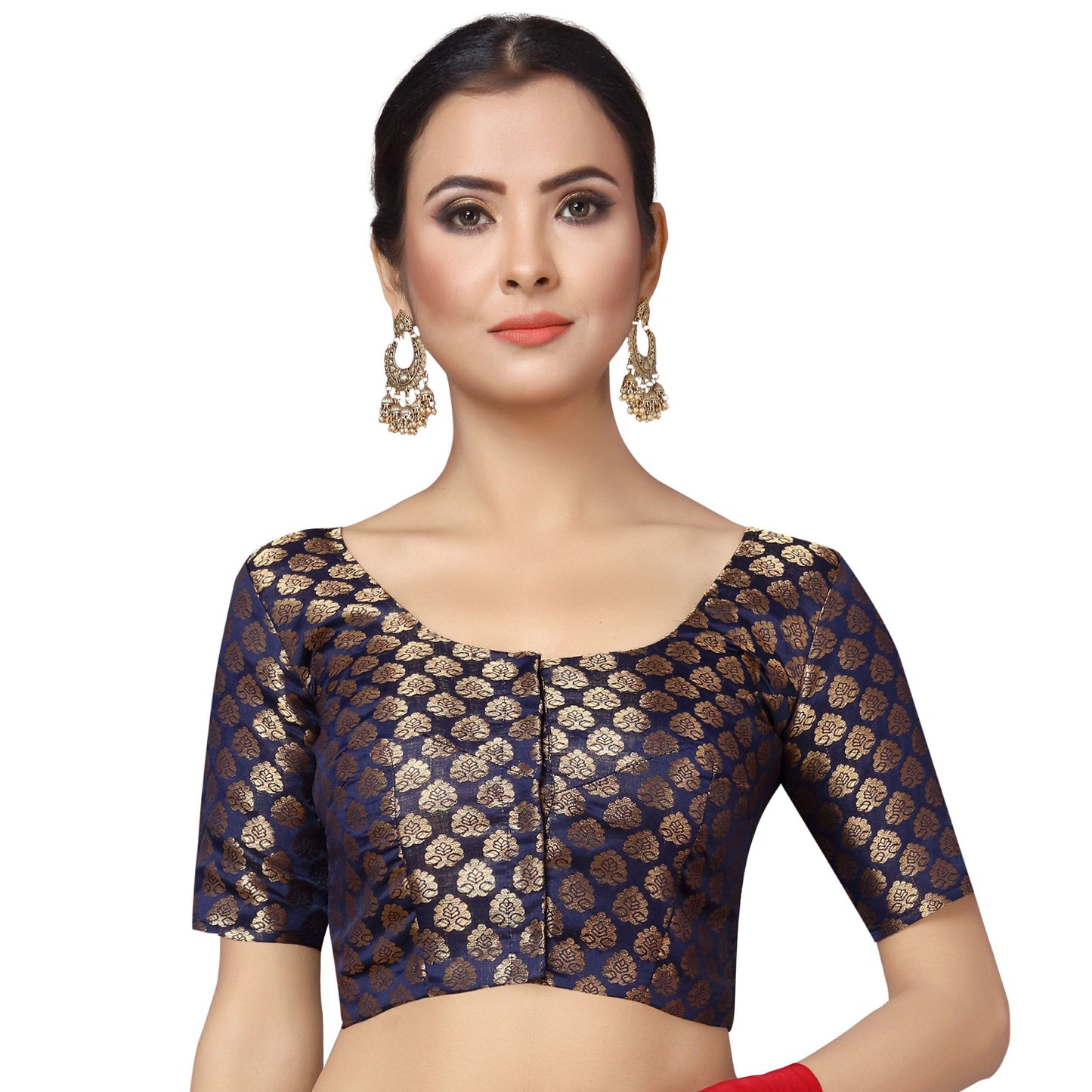 Women's Navy Blue Brocade Blouse by Shringaa