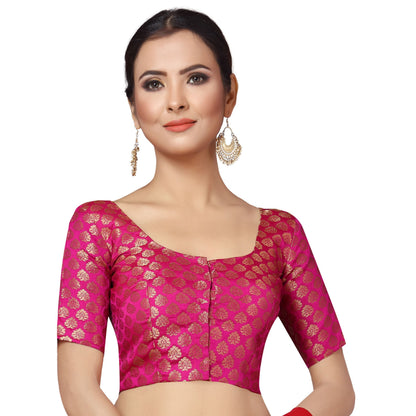 Women Pink Brocade Saree Blouse by Shr