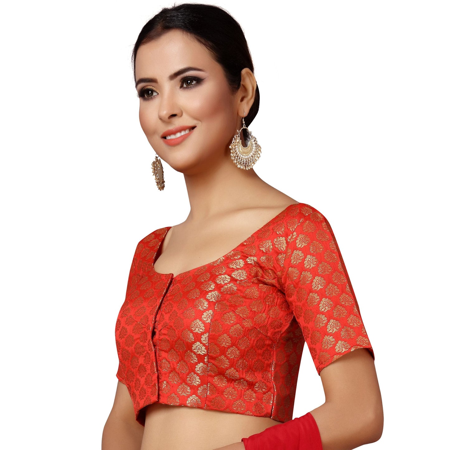 Women's Red Brocade Saree Blouse by Shr