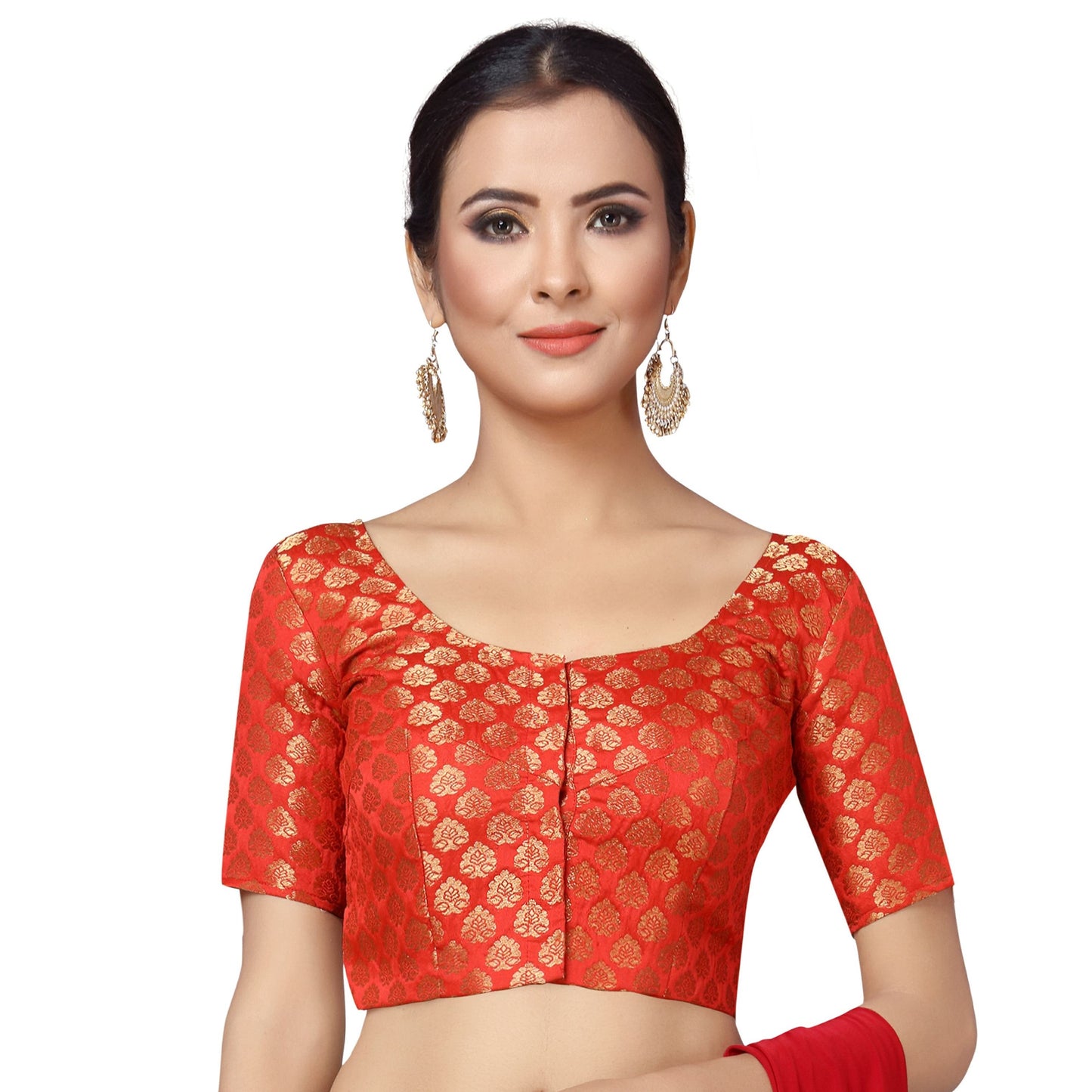 Women's Red Brocade Saree Blouse by Shr