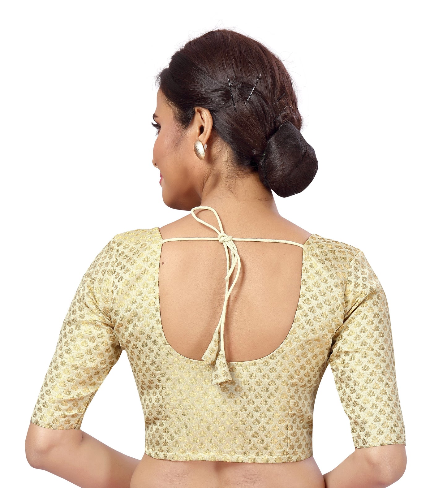 Women Cream Brocade Saree Blouse by Shr