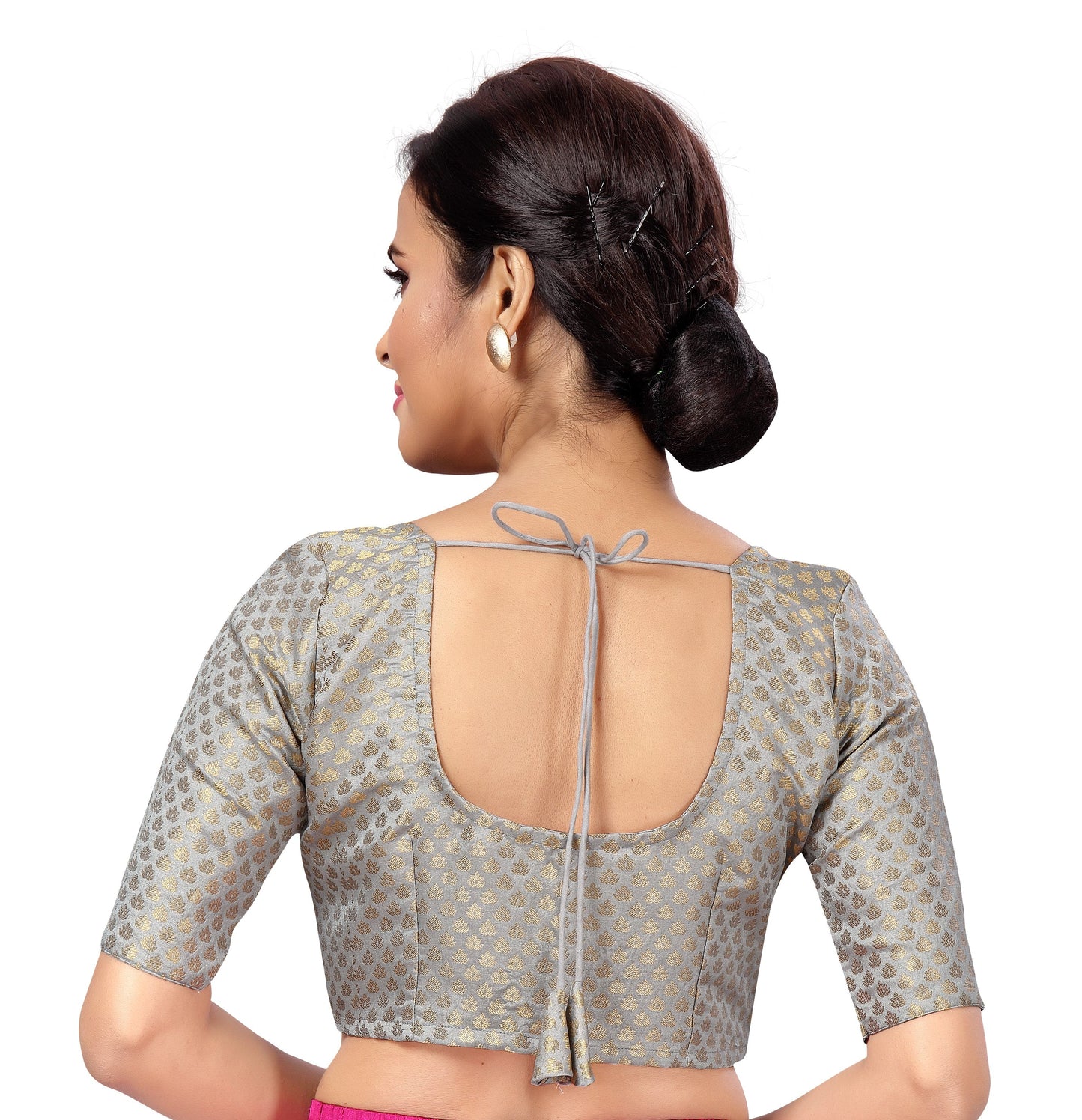 Women's Grey Brocade Saree Blouse by Shringaa