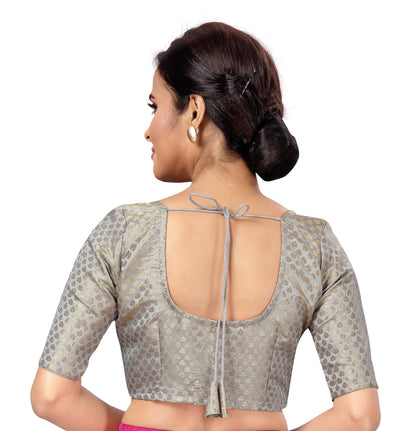 Women's Grey Brocade Saree Blouse by Shringaa