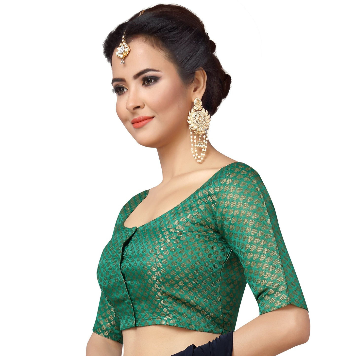 Women's Brocade Green Saree Blouse by Shri