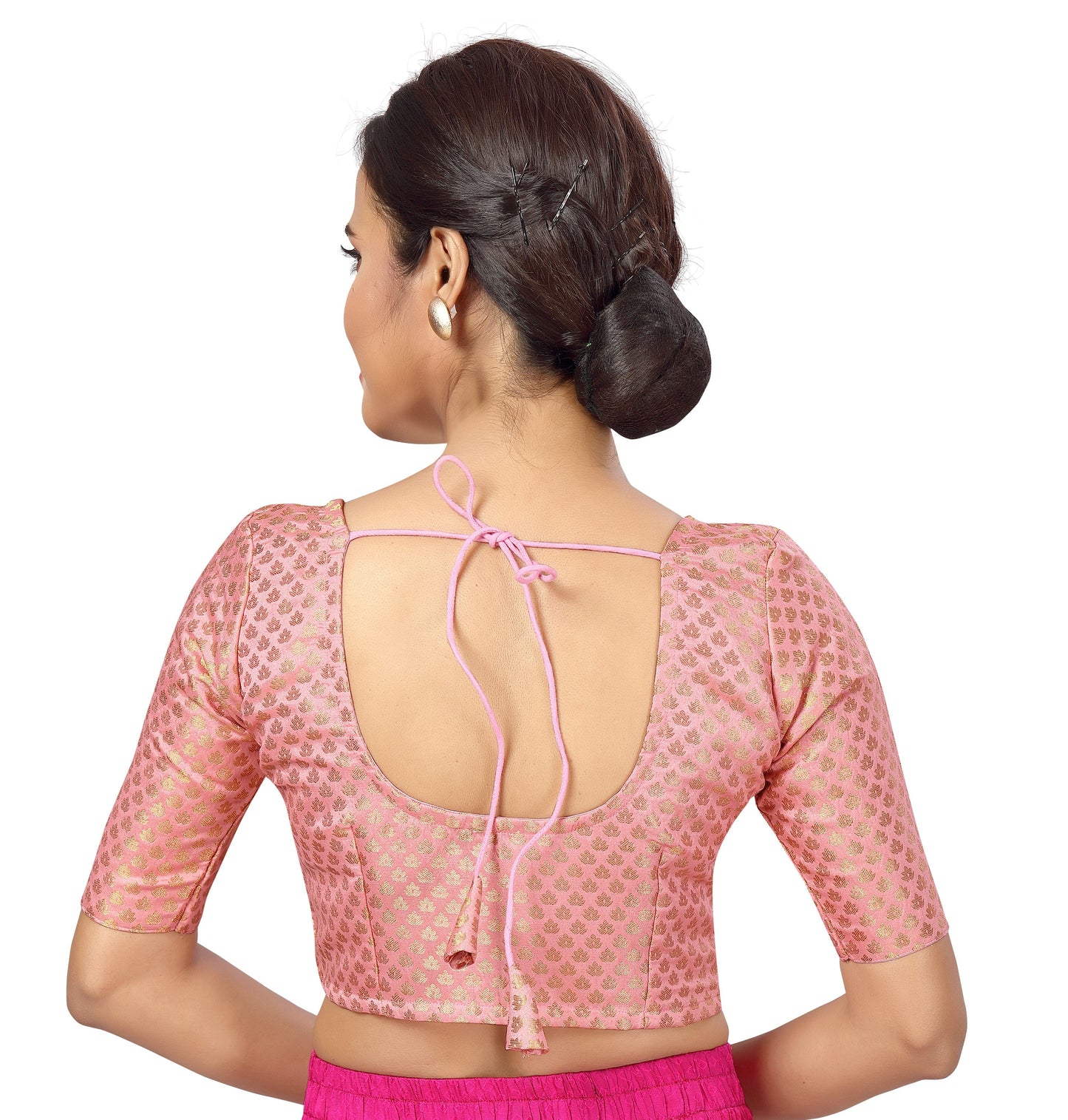 Women's Light Pink Brocade Blouse by Shringaa
