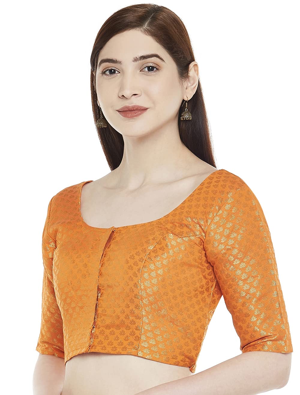Women Orange Brocade Saree Blouse by Shr