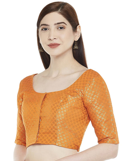 Women Orange Brocade Saree Blouse by Shr