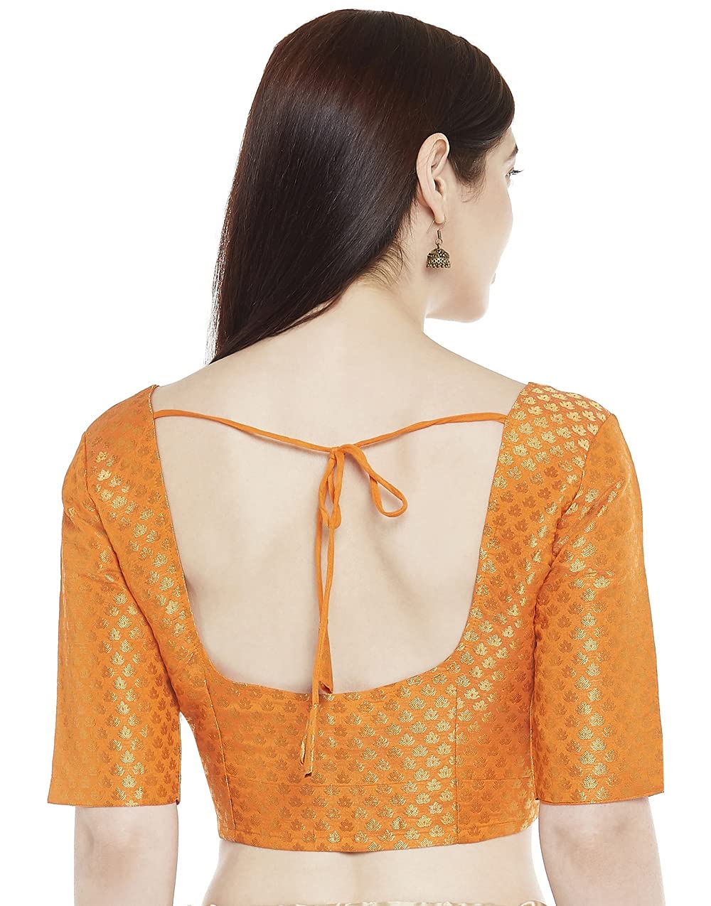Women Orange Brocade Saree Blouse by Shr