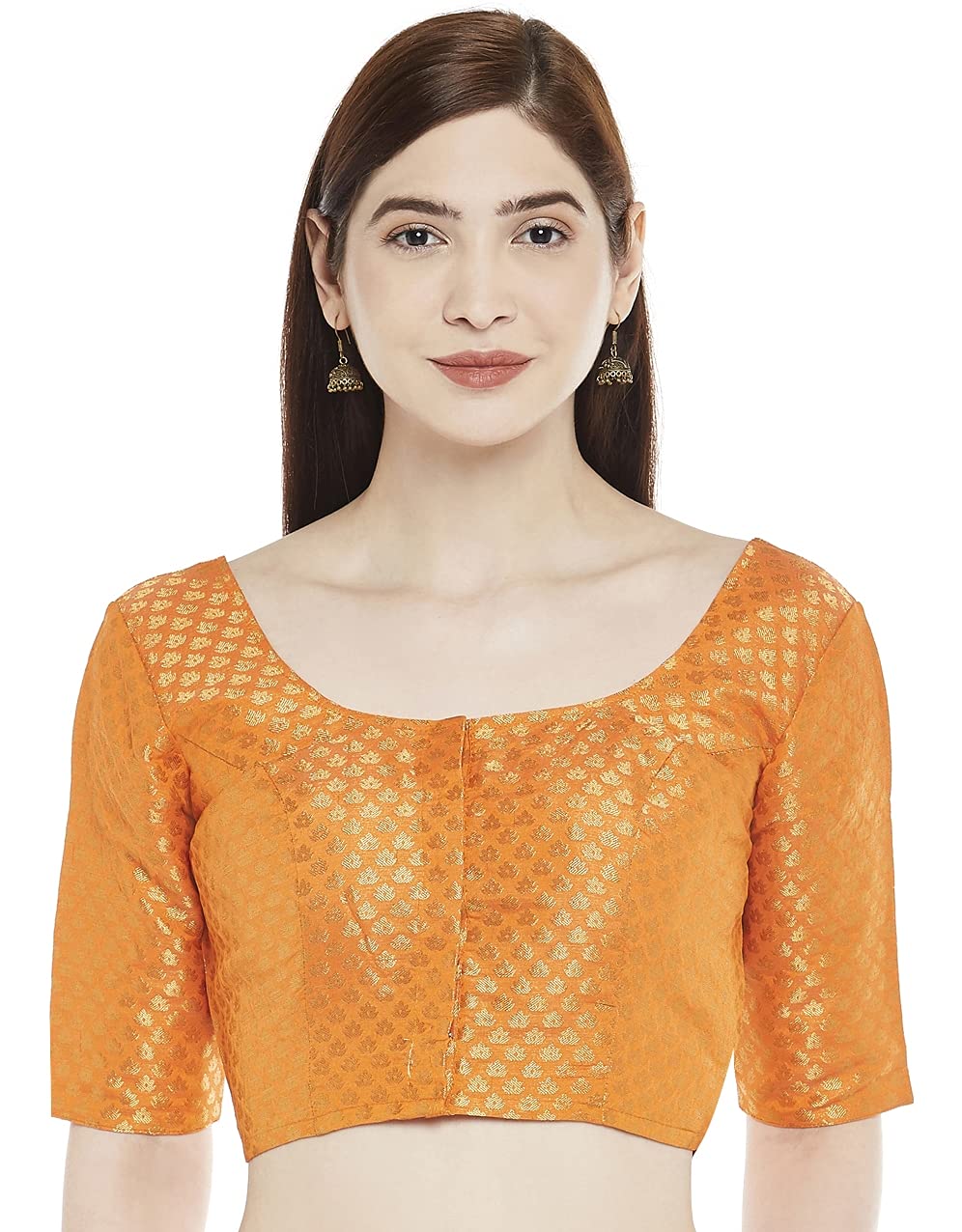 Women Orange Brocade Saree Blouse by Shr