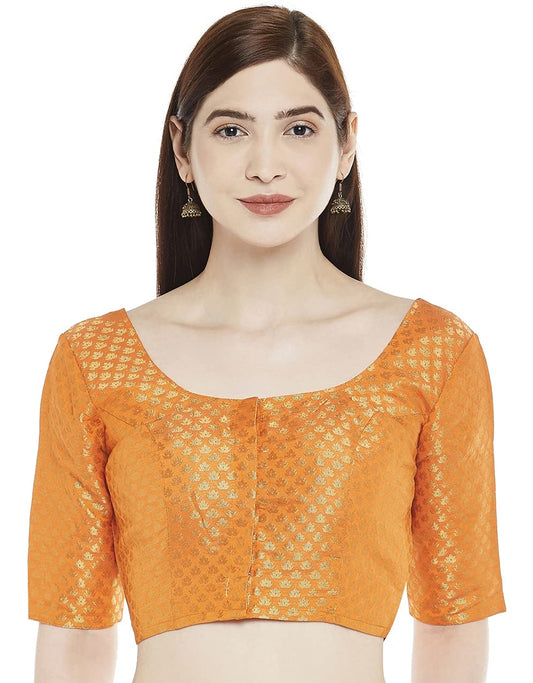 Women Orange Brocade Saree Blouse by Shr