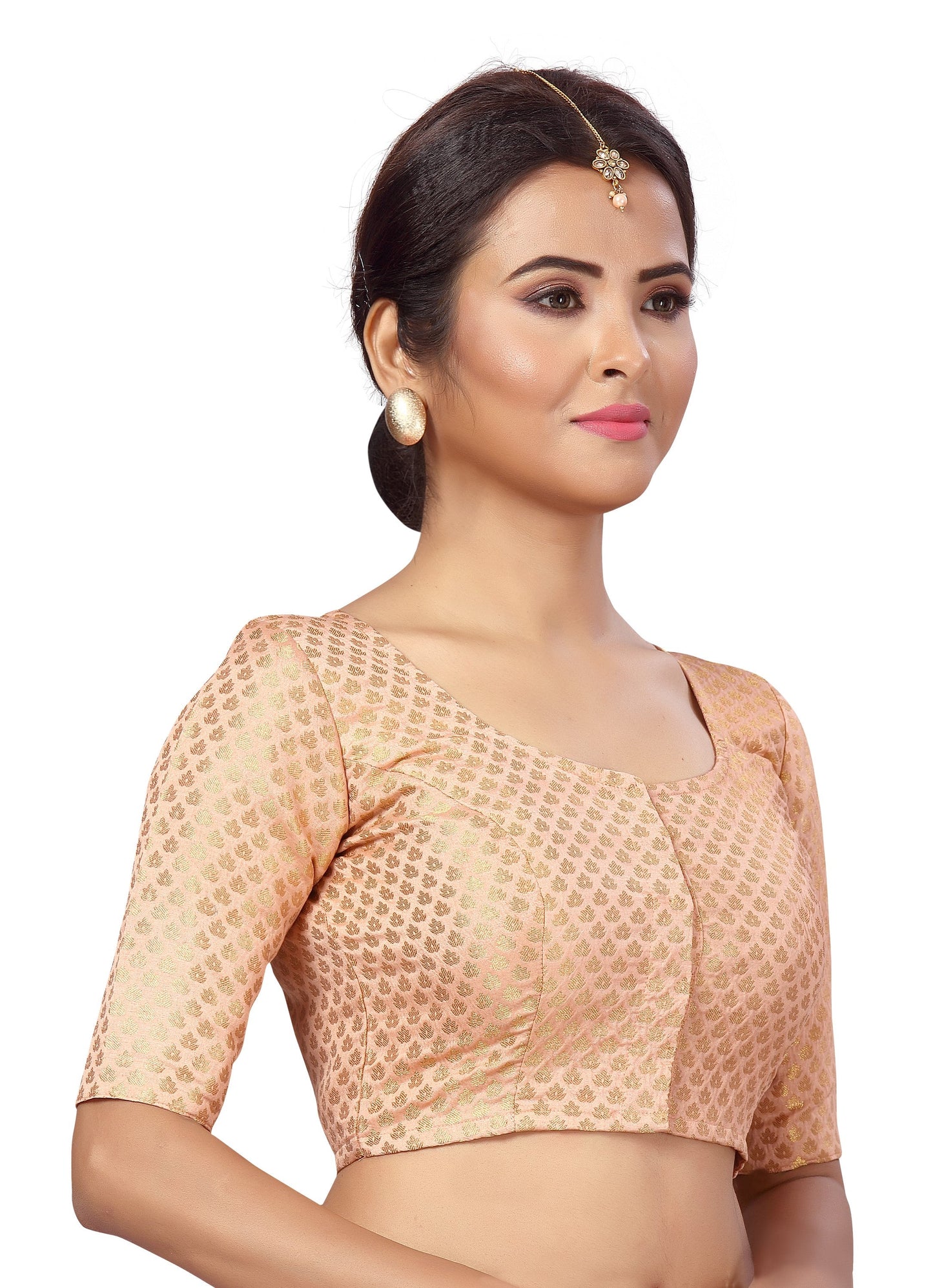 Women Peach Brocade Saree Blouse by Shr