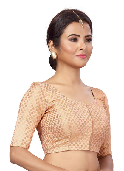 Women Peach Brocade Saree Blouse by Shr