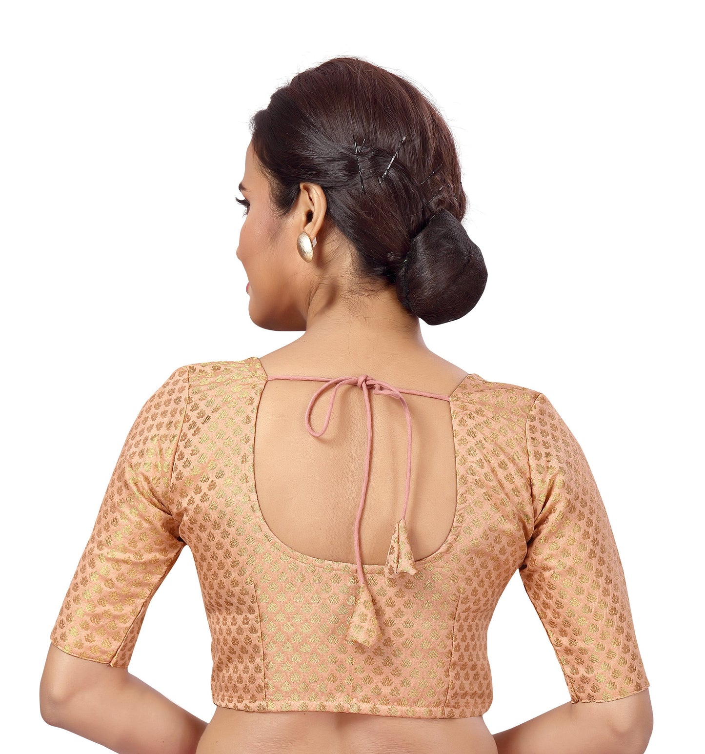 Women Peach Brocade Saree Blouse by Shr