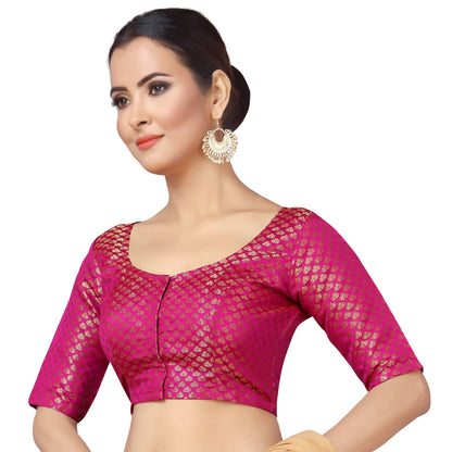 Women Pink Brocade Saree Blouse by Shr