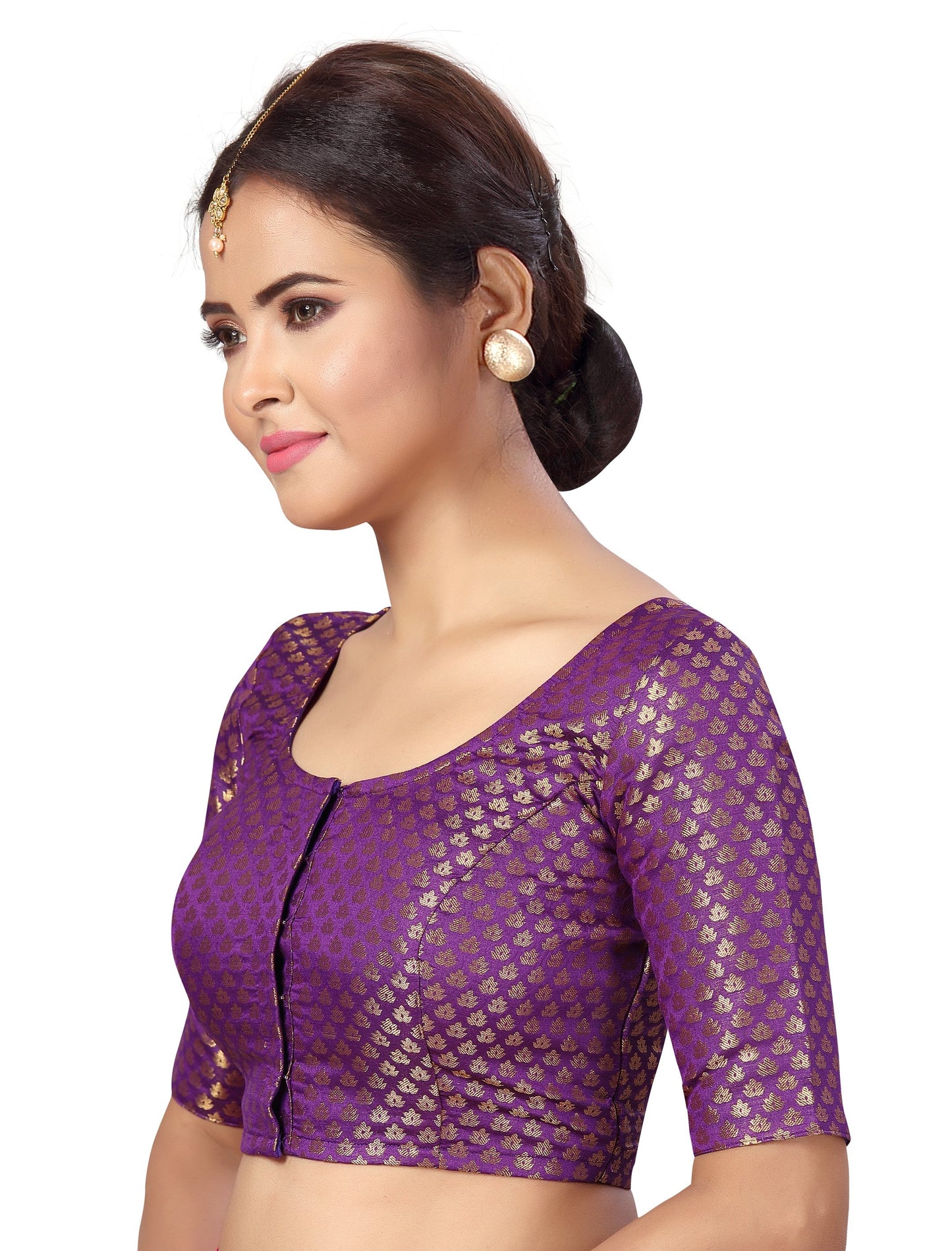 Women Purple Brocade Saree Blouse by Shr