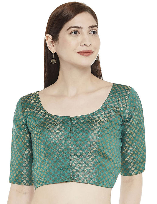 Women Rama Green Brocade Saree Blouse by Shr