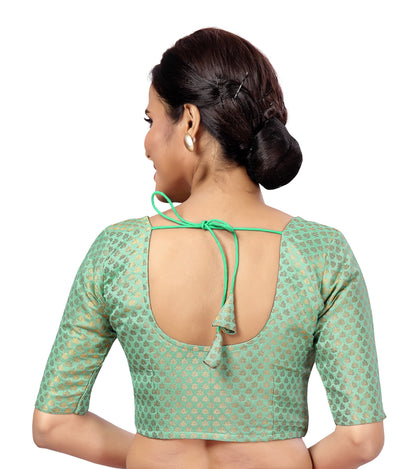Women's Turquoise Green Brocade Blouse by Shringaa