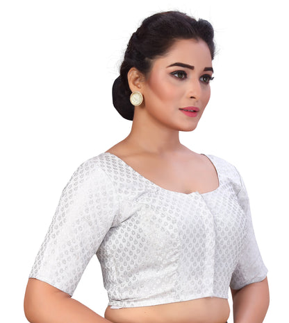 Women's Grey Silver Brocade Blouse by Shringaa