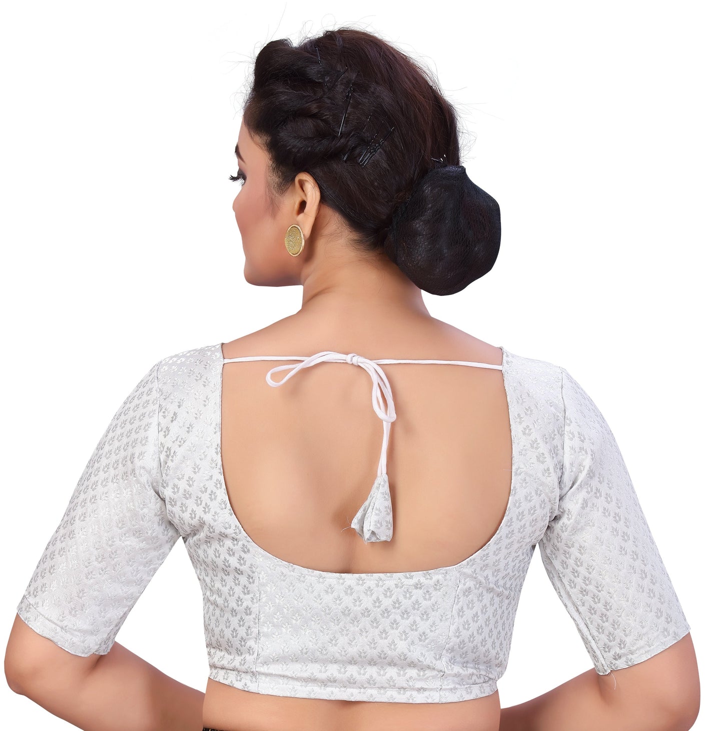 Women's Grey Silver Brocade Blouse by Shringaa