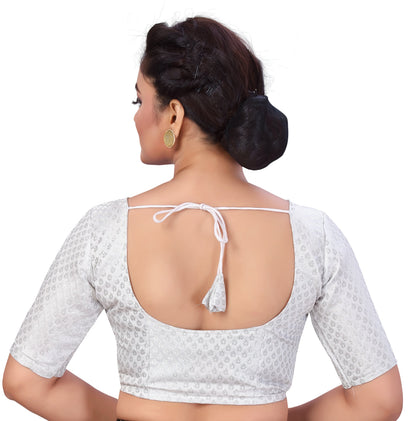Women's Grey Silver Brocade Blouse by Shringaa
