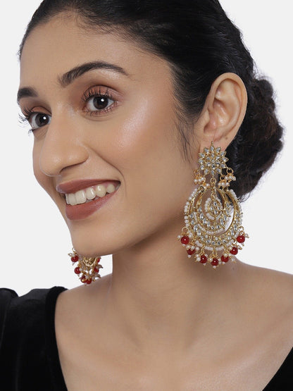 Women's  Gold Plated Alloy Red Kundan Stones Earrings