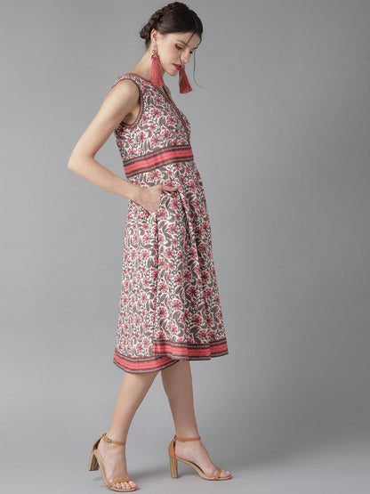 Women's  White & Pink Printed Wrap Dress