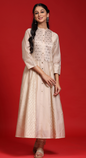 Women's Beige Chanderi Embellished Layered Anarkali Kurta