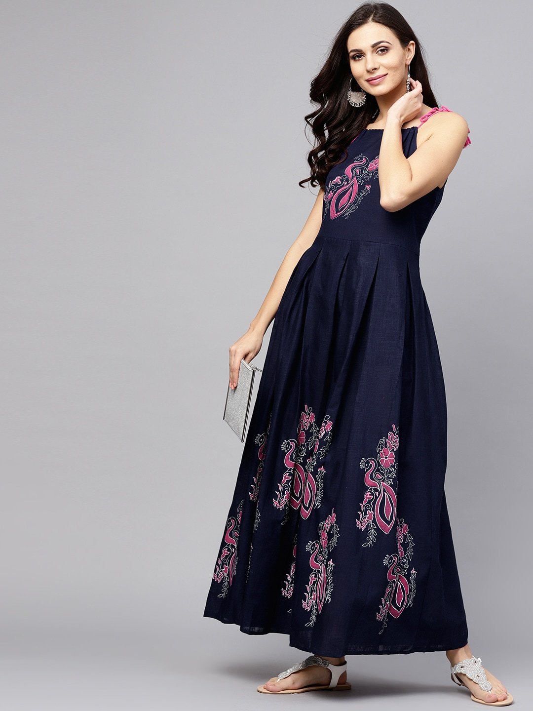 Women's  Navy Printed Maxi Dress