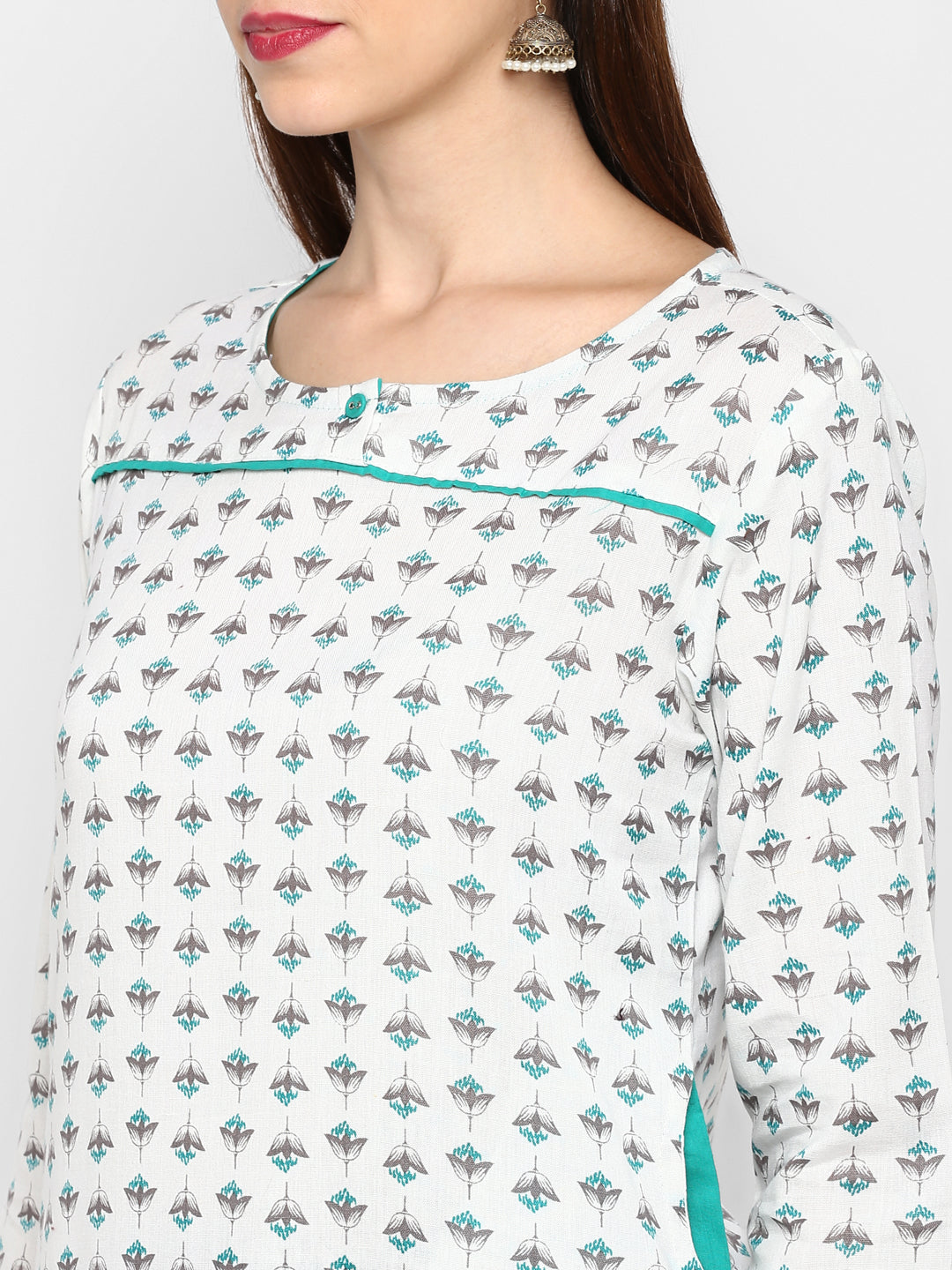 Women's White Cotton Kurta By Vbu