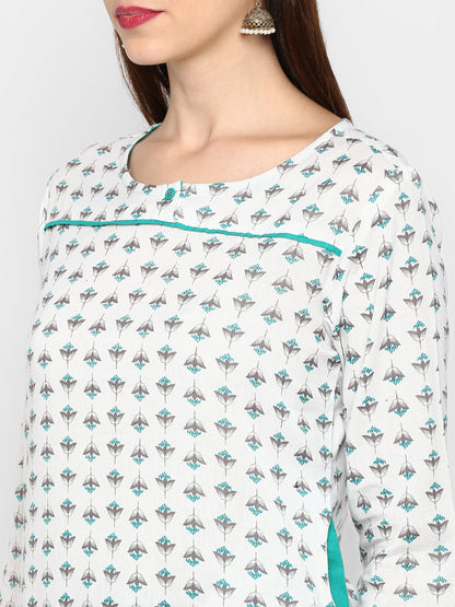 Women's White Cotton Kurta By Vbu