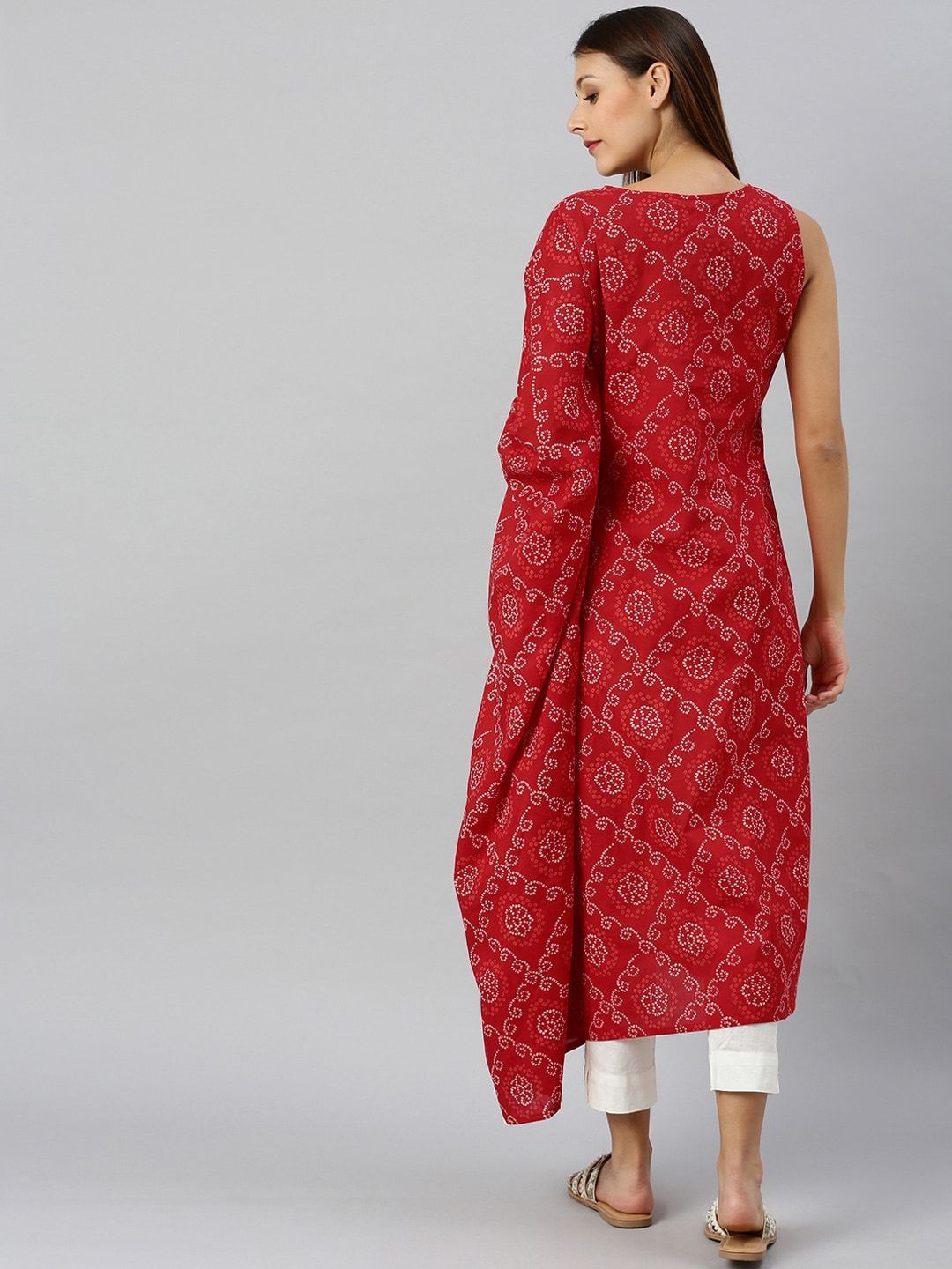 Women's  Red & White Printed A-Line Kurta