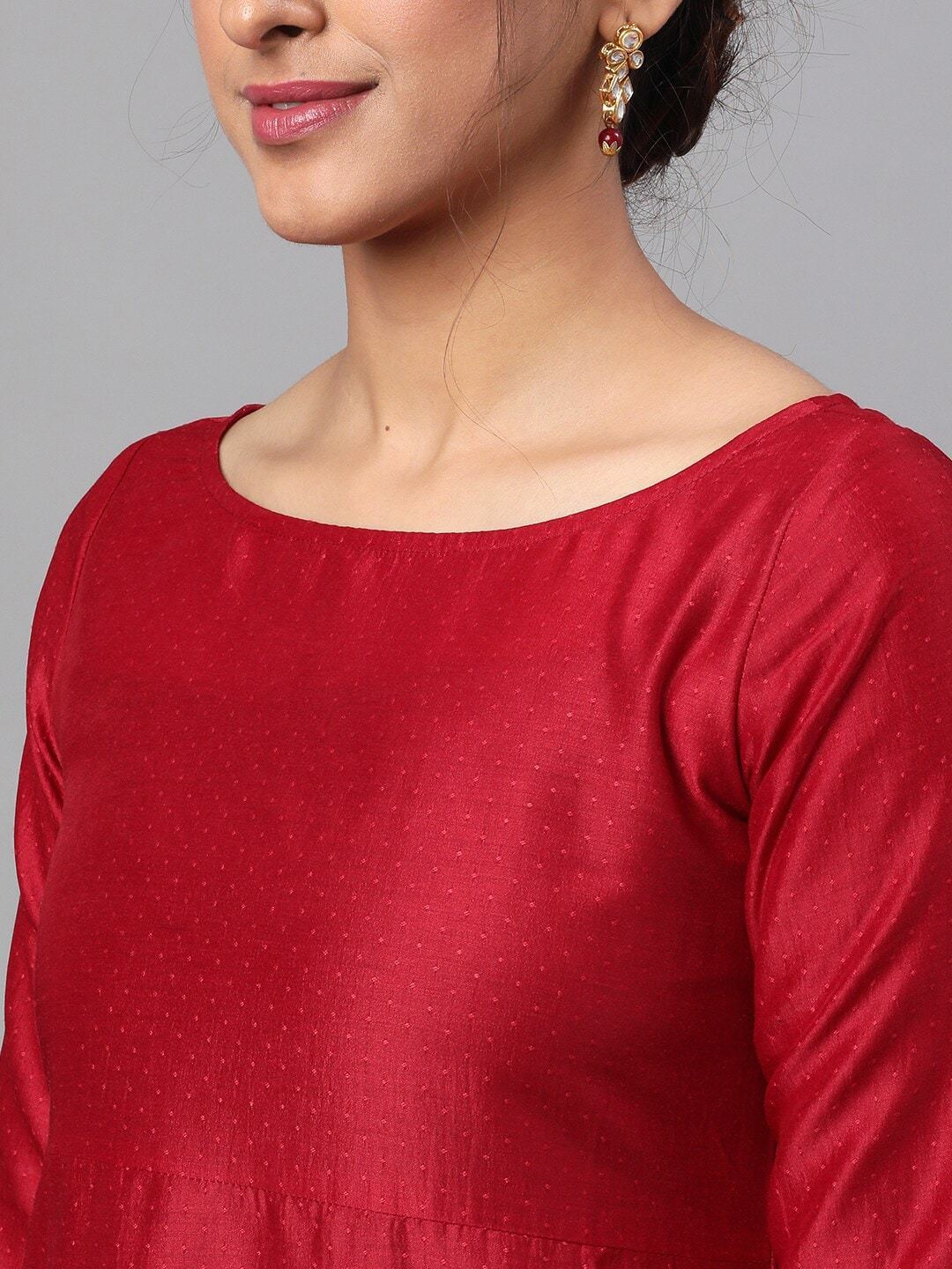 Women's  Maroon & Off-White Printed Kurta with Palazzos & Dupatta