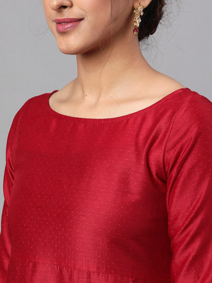 Women's  Maroon & Off-White Printed Kurta with Palazzos & Dupatta